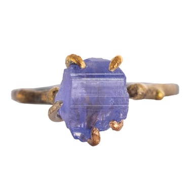 OOAK Tanzanite Small Stone Ring - Oxidized Silver with 14k Rose White Gold + 18k Yellow Gold Claws
