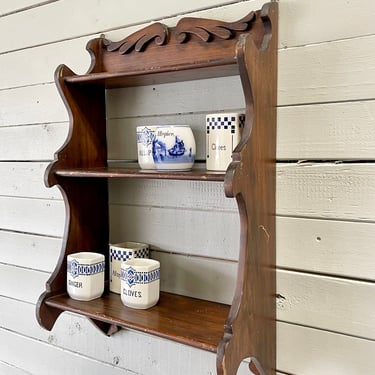 Wood Wall Shelf | Curvy Pine Vintage Antique Dark Wood | Bathroom Kitchen Wall Hung Rack Spice Rack | Rustic Display Curio 
