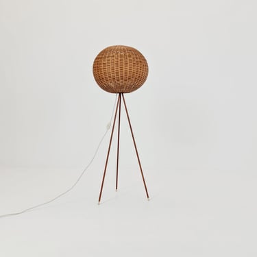 Mid century German tripod floor lamp teak wood, 1960s 