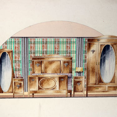 Art deco Watercolor drawing ,furniture designer,furniture factory làrt mobilier in Bruges hand made special 1920 1930 