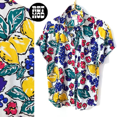NWOT Bold Vintage 80s 90s Lemon & Berries Floral Button Down Shirt 