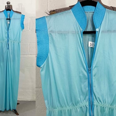 Vintage Baby Blue Jumpsuit Slip Sleeveless Teal Cap Sleeve Pajamas Onesie 1980s 1990s Large XL 