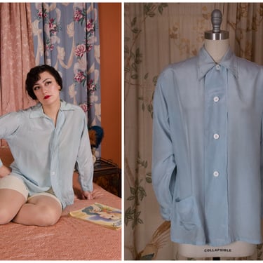 1930s Top  - A Lustrous Vintage 30s Men's Silk Pajama Top (From Women's Lingerie Collection.) 