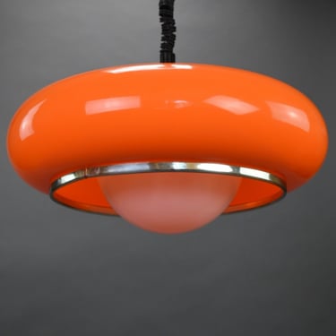 Vintage UFO Orange Pendant Lamp, Mid Century Modern Large Hanging Lamp, Space Age Ceiling Fixture Light, Yugoslavia in 1970's, Atomic Light 