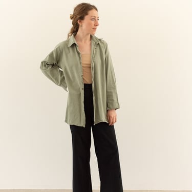 Vintage Sage Green Button Up Shirt | Flannel Cotton Simple Blouse | S M | 