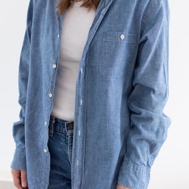 Vintage Chambray Long Sleeve Shirt | Unisex Single Needle Tailoring Lightweight Cotton Oxford Blouse Workwear | M | 