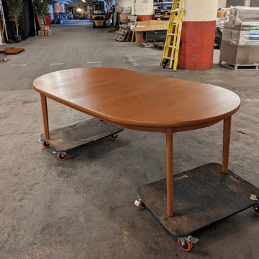 (RESERVED) Round Teak Dining Table w Two Leaves - LK