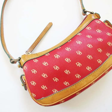 Vintage Y2K Dooney and Bourke Baguette Mini Shoulder Bag Red Tan 