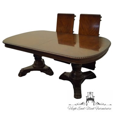 BERNHARDT FURNITURE Italian Provincial 112" Bookmatched Walnut Double Pedestal Dining Table 