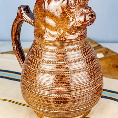 Antique French Salt Glaze Bulldog Absinthe Pitcher