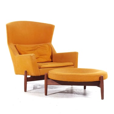 Jens Risom for Jens Risom Design Mid Century Walnut Big Chair with Ottoman - mcm 
