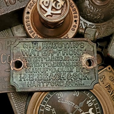 1880's Antique American Steam Engine Boiler Brass Plaque G H RHEUTAN 