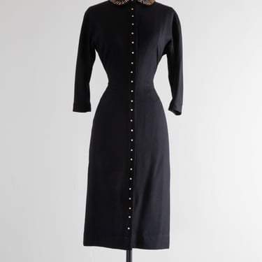 Elegant 1950's Hourglass Virgin Wool Wiggle Dress by Carlye / Small