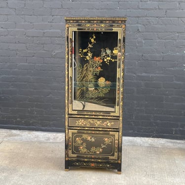 Vintage Asian Style Curio Display Shelf Cabinet with Glass Doors 