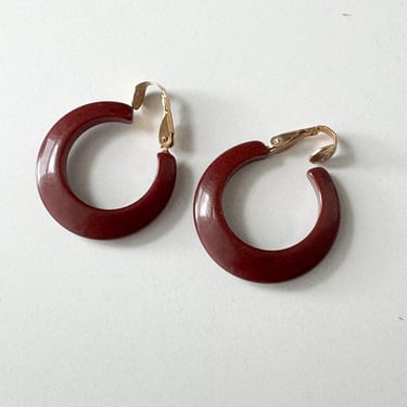 Vintage 1940-50s Rum Raisin  Bakelite Clip-on Hoop Earrings 