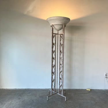 1980's Postmodern - Style Sculptural Metal and Plaster Torchiere Floor Lamp 
