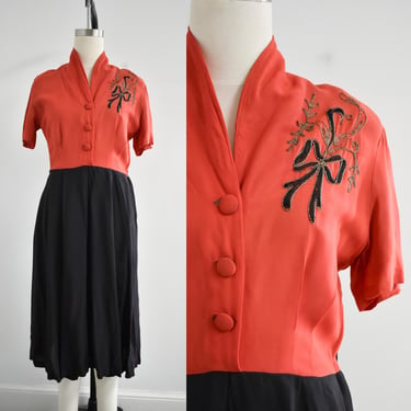 1940s Bow Embroidery Dress 