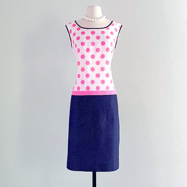 Amazing Hot Pink and Navy Polka Dot Cotton Shift Dress / Sz ML
