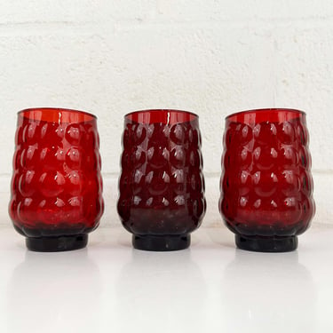 Vintage Red Glasses Set of 3 Glass Cocktail Retro Home Kitchen MCM 1960s 1950s MCM Anchor Hocking Royal Ruby Bubble Juice Glassware 