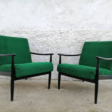 1 of 2 Vintage Coctail Armchairs/ Retro Lounge Armchair / Mid Century Green Lounge Cocktail Armchairs / Vintage Textile Armchairs / 70s 