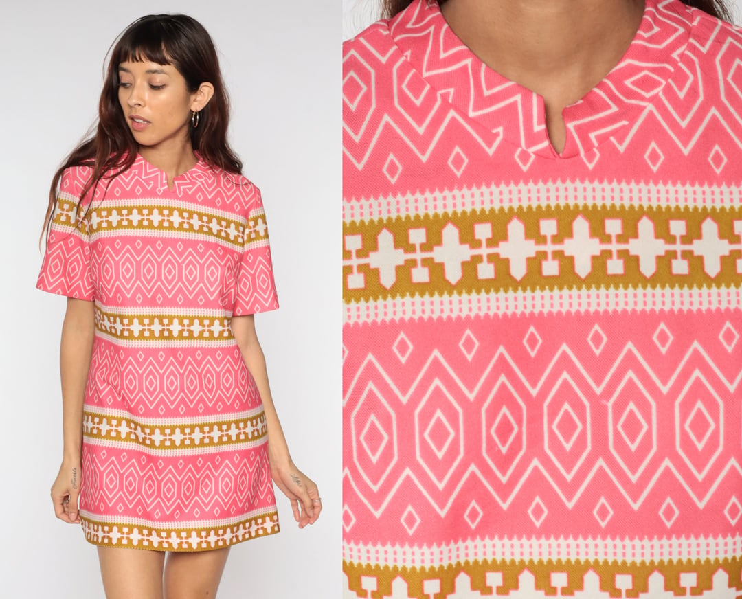 60's Ric Rac Pink Shift Dress main image 1