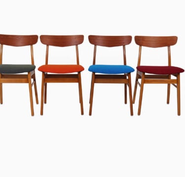 Danish Modern Teak & Beech Set of 4 Dining Chairs