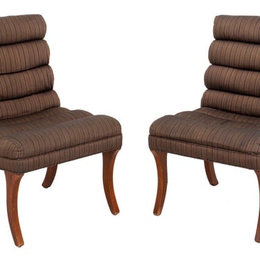 Baker Mid-Century Modern Upholstered Chairs, Pair