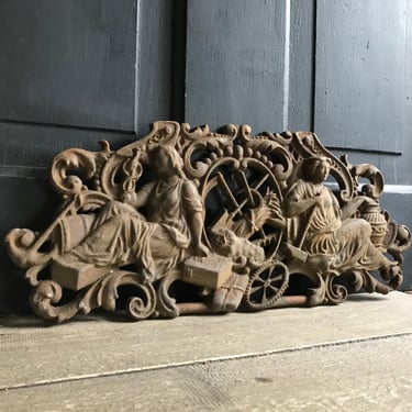 French Cast Iron Plaque Architectural Industrial Motif, Rustic Salvage Sculpture Art 
