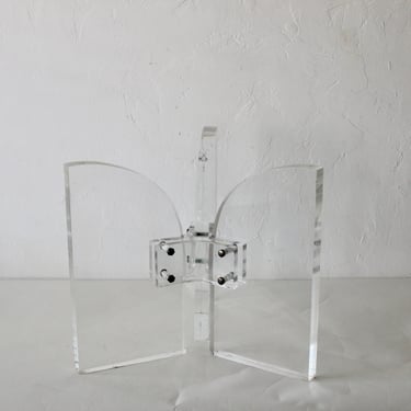 Versatile Low Lucite Acrylic Triangular Coffee Table Base Steel Bolts Detail Vintage Modern 