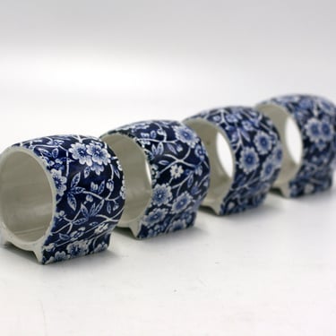 vintage Blue Calico Napkin Rings Made in England 