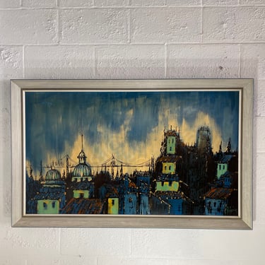 Mid Century Cityscape Artwork Signed Robaire