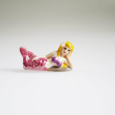 Miniature Bathing Beauty, Tiny Mermaid, Mini One Inch Porcelain Figurine, SwirlingOrange11 