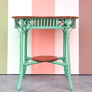 Green and Brown Rattan Side Table