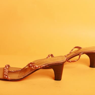 90s Caramel Brown Leather Braided Heels Vintage Tall Strappy Cross Heels 