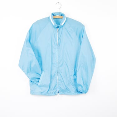 Vintage 80's sky blue windbreaker, lightweight, pockets, drawstring waist, hidden zipper hood - Small / Medium 