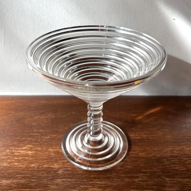 Vintage 1938-43 Anchor Hocking Manhattan Pattern Clear Round Compote layered Ribbed Depression Martini Glass Cocktail Cup | Art Deco Party 