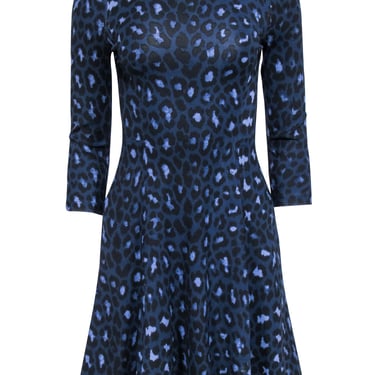 Kate Spade - Navy Leopard Print Long Sleeve Dress Sz 0