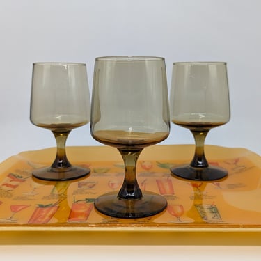 1970s Smokey Amber Libbey Wine Glass Set of 3 