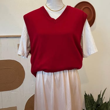 Vintage 90s Red Extra Fine Merino Wool Relaxed Fit Pullover Sweater Vest XL 