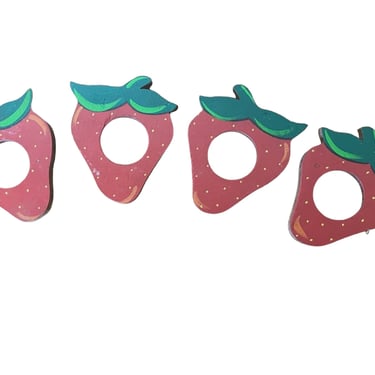 Vintage 80s Set of 4 Hand Painted Strawberry Napkin Rings 