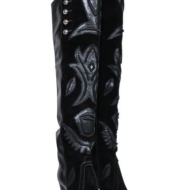 Isabel Marant - Black Suede & Leather "Becky" Embellished Boots Sz 8
