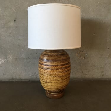 1960's Hand -Made Ceramic Table Lamp w/ Original Wooden Base