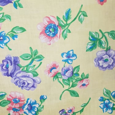 Vintage 1990's Floral Fabric / 80s Yellow Flower Fabric 