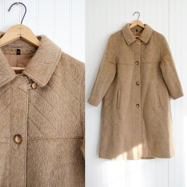 brown wool coat vintage biege tan minimalist heavy shaggy wool coat 