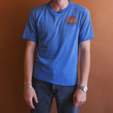 Vintage 1986 BSA Ringer T Shirt/ 1980s Paper Thin Boy Scouts Blue Heathered T/ Size Medium 
