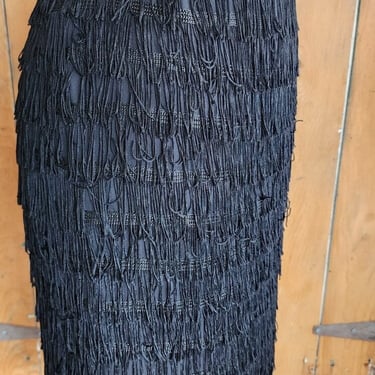 Vintage Y2K Black Fringed Skirt Knee Length Trina Turk 