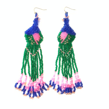 Beaded Peacock Earrings