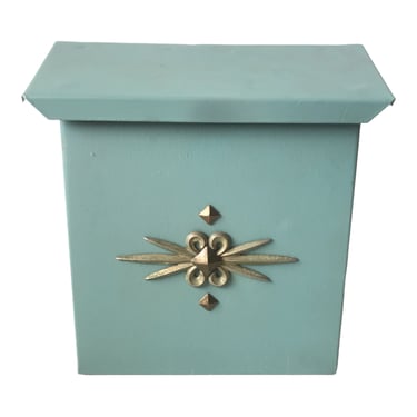 Vintage Mid-Century Starburst Emblem Metal Mailbox || Retro Blue Vertical Wall Mount Postal Letter Box 
