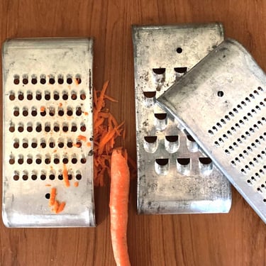 set 3 vintage metal graters -  vegetable shredder slicer - primitive kitchen decor 