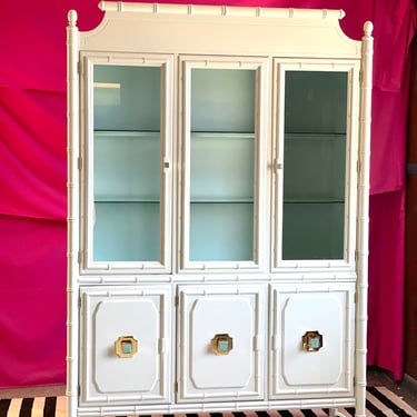 Faux Bamboo China Cabinet in White Dove 